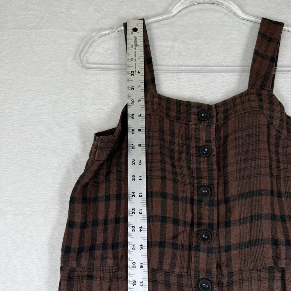 Everlane Brown Plaid Linen Button Front Sleeveless Jumpsuit Size 2 Dark Academia